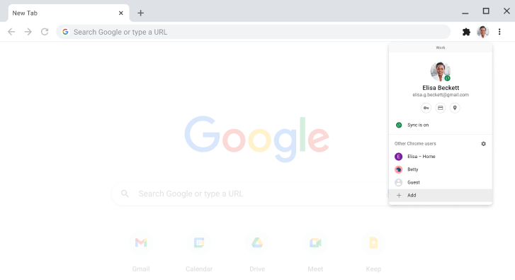 متصفّح Chrome يعرض مربع حوار التبديل بين الملفات الشخصية