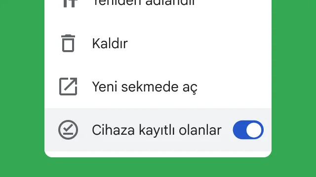 Kullanıcıların çevrimdışı çalışırken dosyalarına erişmelerini sağlayan bir açma/kapatma seçeneği gösteriliyor.