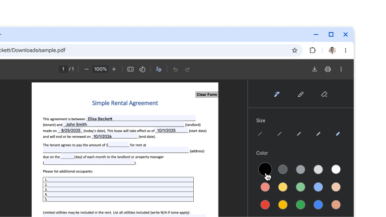 PDF-файл, открытый в Chrome PDF Viewer, с рукописными аннотациями и подписью.